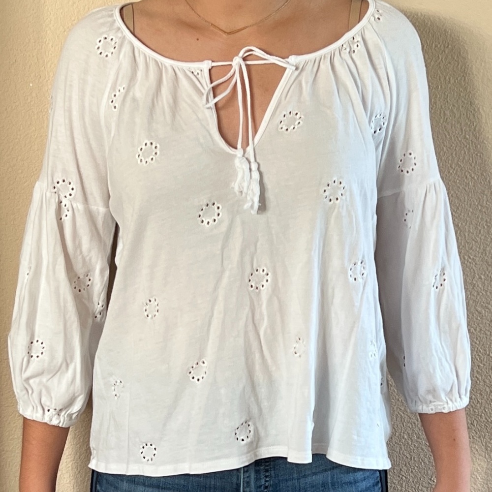 Three Dots Eyelet Top (3/4 length Sleeves)